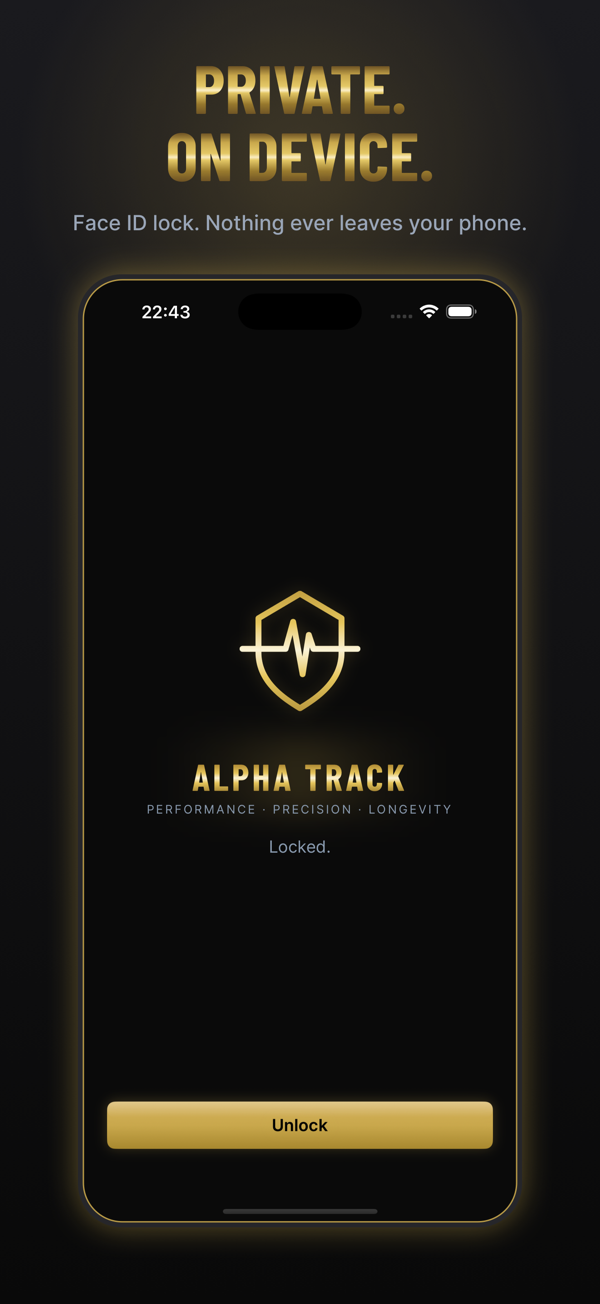 Alpha Track app home screen with daily protocol overview